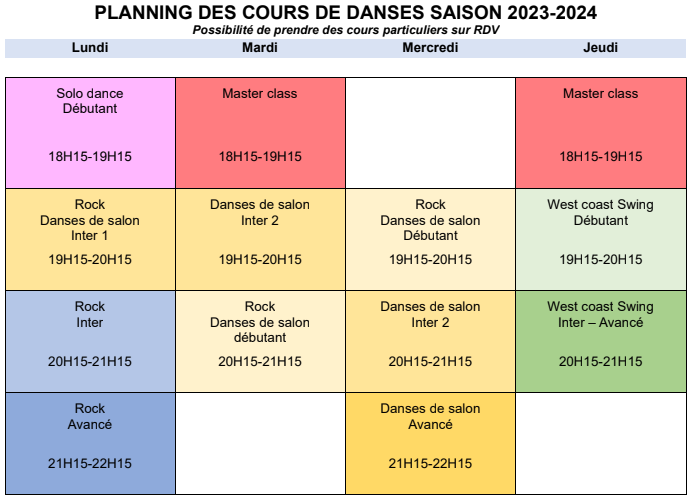 Planning danse